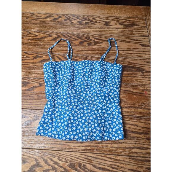 Reformation Samba blue&white patterned linen tank top sz 6 - Picture 1 of 4